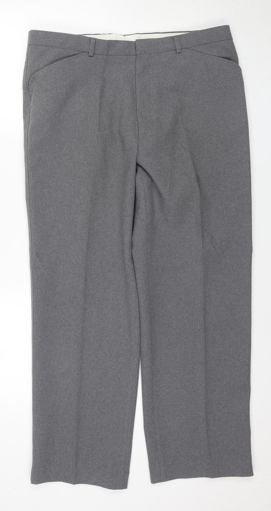 Ralph Men's Grey Trousers, L Size, Flat Front, Casual