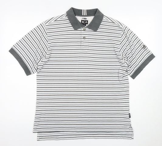 Adidas Men's Grey Striped Polo Shirt S