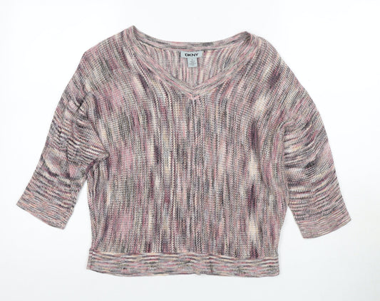 DKNY Women's Multicoloured V-Neck XL Pullover