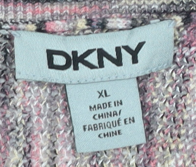 DKNY Women's Multicoloured V-Neck XL Pullover