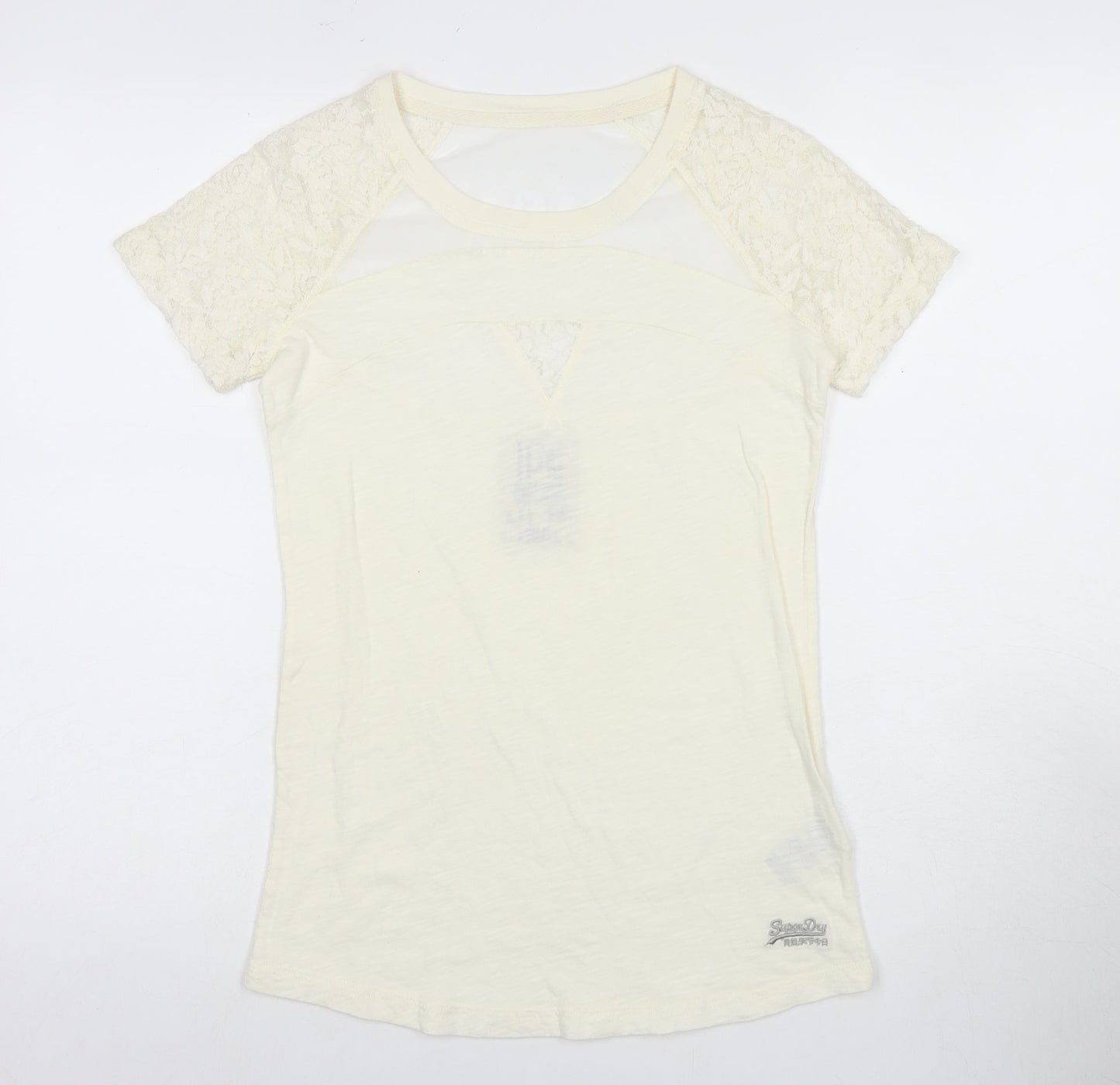Superdry Women's Ivory Lace Trim T-Shirt XS