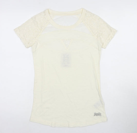 Superdry Women's Ivory Lace Trim T-Shirt XS