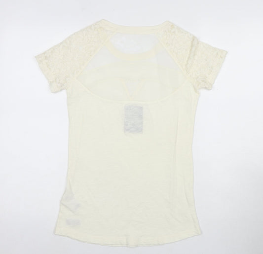 Superdry Women's Ivory Lace Trim T-Shirt XS