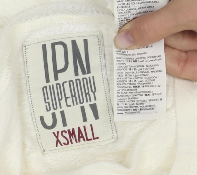 Superdry Women's Ivory Lace Trim T-Shirt XS