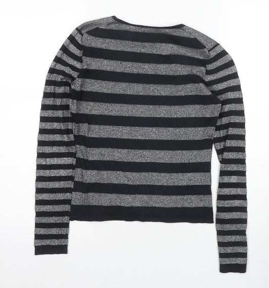 Hobbs Women's Black Striped Knit T-Shirt Size 8