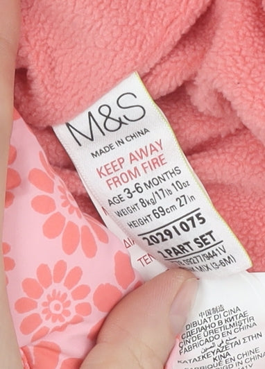 Brand and care label for Marks & Spencer girls’ pink floral puffer jacket 3-6m