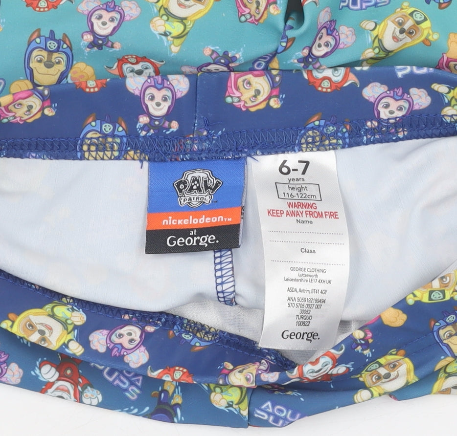 Brand and care label for George boys’' multicoloured paw patrol swim shorts 6-7 years
