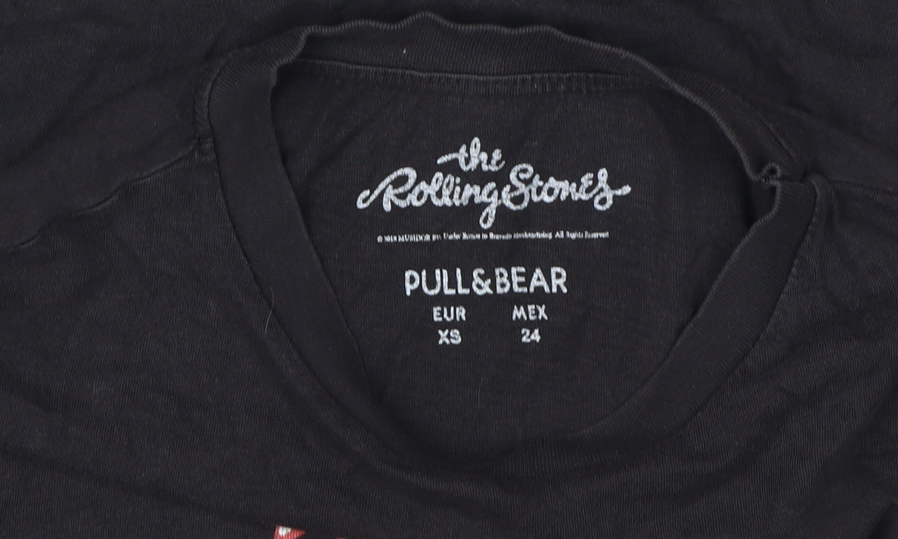 Pull & Bear Unisex Black The Rolling Stones T-Shirt XS