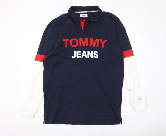 Tommy Jeans Men's Blue Logo Polo Shirt L