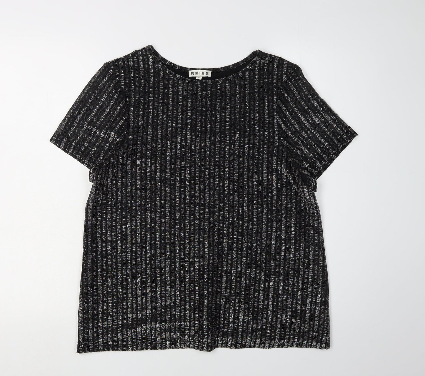 Reiss Women's Black Striped T-Shirt M Round Neck