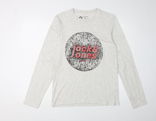 Jack & Jones Men’s Grey S T-Shirt, Long Sleeve, Crew Neck