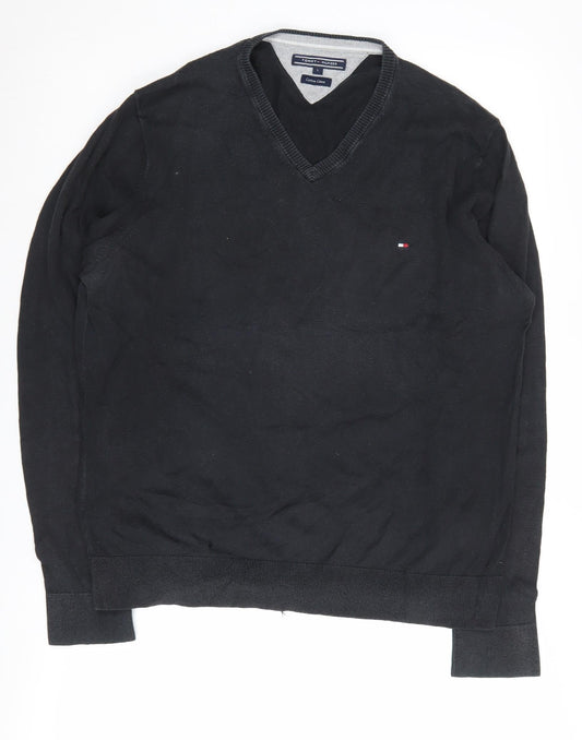 Tommy Hilfiger Men's Black V-Neck Pullover Jumper L