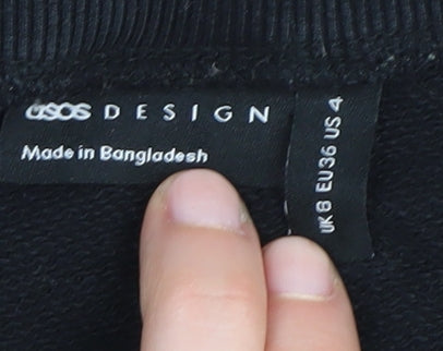Brand and care label for ASOS DESIGN Women's Black Pullover Sweatshirt, size 8