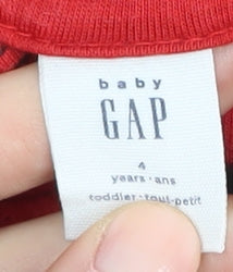 Brand and care label for Gap boys’ red full zip hoodie 4 years