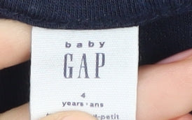 Brand and care label for Gap boys’ blue full zip hoodie, 4 years, colourblock, comfy