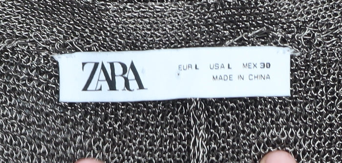 Zara Women’s Grey Full Zip Jumper, Size 12, V-Neck
