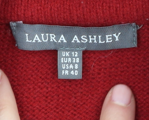 Laura Ashley Women's Red Cardigan Size 12 Collared