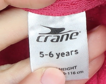 Brand and care label for Crane girls’ pink fleece 1/4 zip sweatshirt, 5-6 years