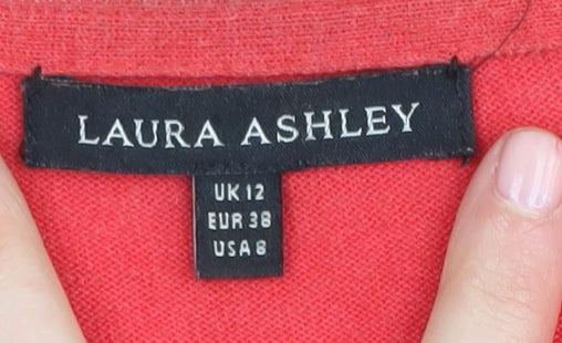 Laura Ashley Women's Red Cardigan, Size 12 V-Neck Puff Sleeve