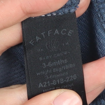 Close-up detail of FatFace boys’ blue corduroy jogger trousers 3-6 months