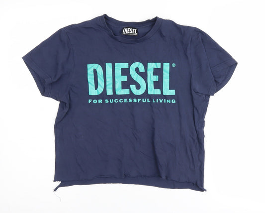 Diesel Women's Blue Crew Neck T-Shirt Size 14 Casual