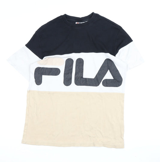Fila Men's Black Beige Colourblock T-Shirt Size S