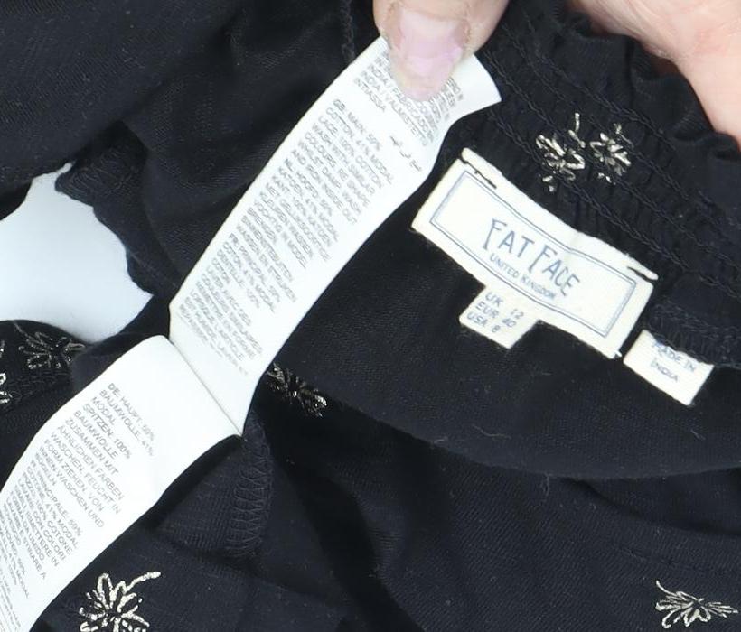 Fat Face Women's Black Floral Blouse, Size 12