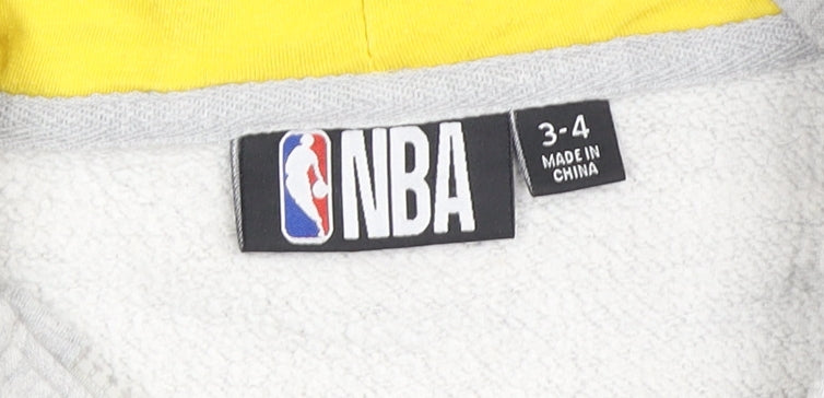 Close-up detail of NBA boys’ grey la lakers hooded jacket 3-4 years