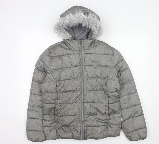 Additional front view of Lee Cooper Women's Grey Hooded Puffer Jacket, size 12