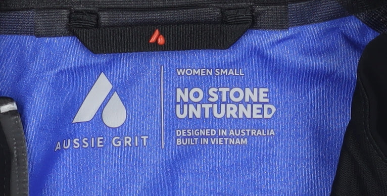 Brand and care label for Aussie Grit Women's Black Basic Jacket, size S