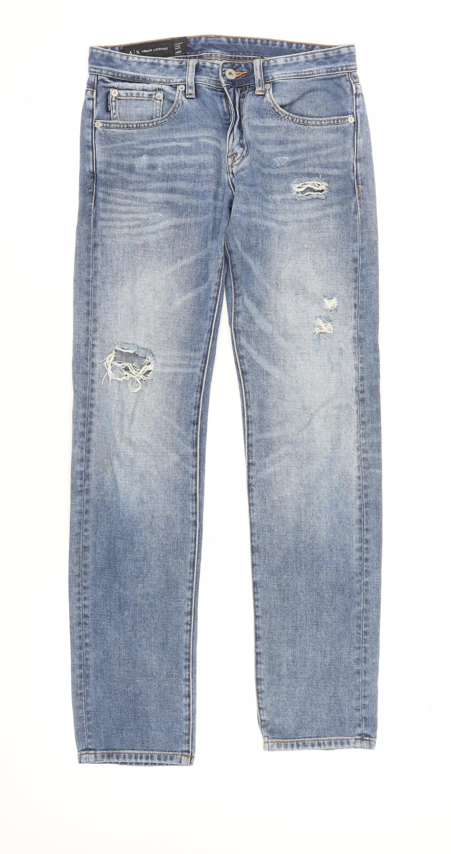 Armani Exchange Women's Blue Distressed Straight Jeans