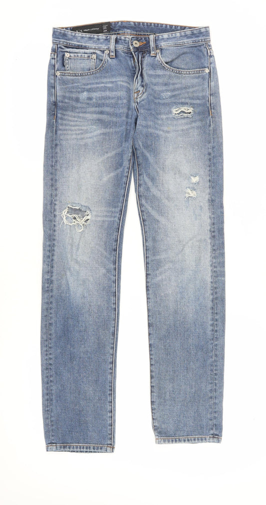 Armani Exchange Women's Blue Distressed Straight Jeans