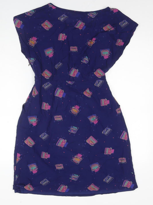 White Stuff Women's Blue Geometric Strapless Dress Size 10