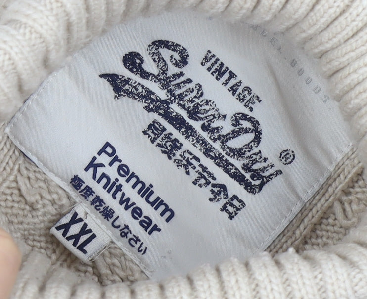 Superdry Women's Beige Roll Neck Cable-Knit Jumper 2XL