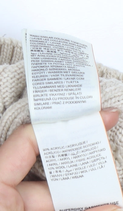 Superdry Women's Beige Roll Neck Cable-Knit Jumper 2XL