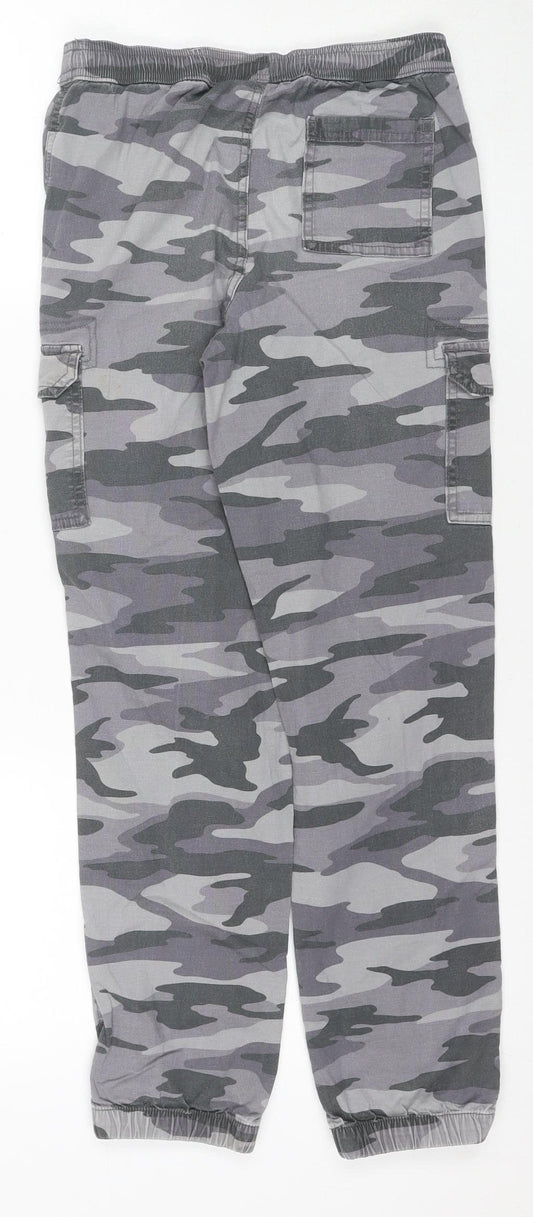 Lands' End Boys' Grey Camo Cargo Trousers, Size L, Elastic Waist