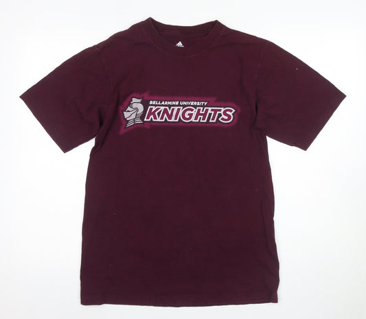 Unisex Adultss UK Size M adidas Burgundy Cotton T-Shirt