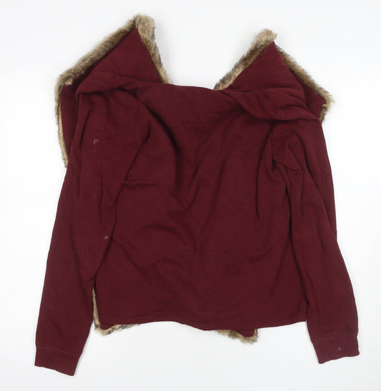 Hollister Women's Red Faux Fur Hooded Jacket M