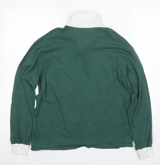 Hollister Men's Green Striped Long Sleeve Polo S