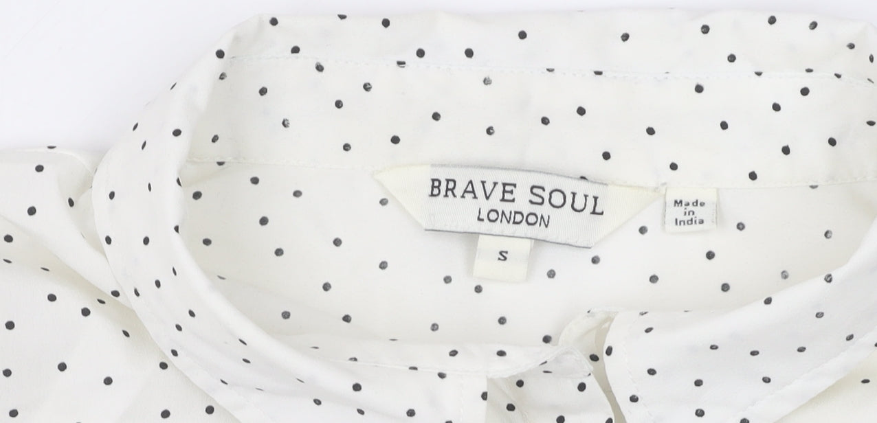 Brave Soul Women’s White Polka Dot Button-Up Shirt S