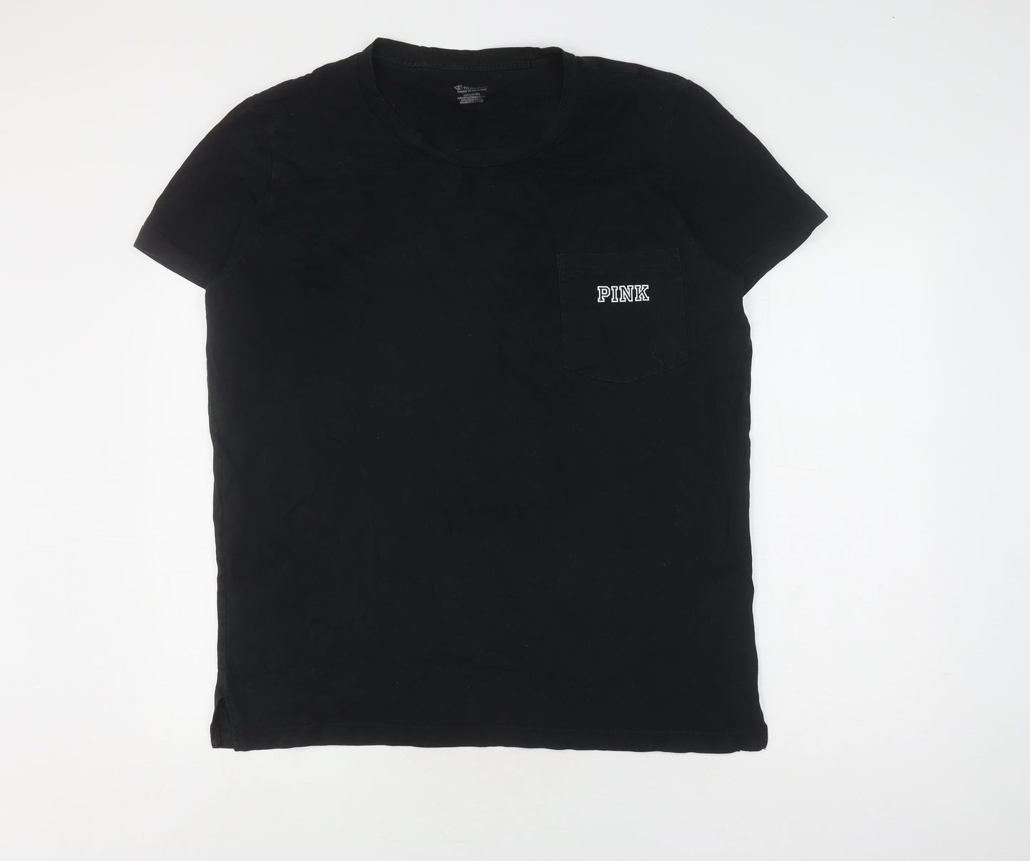 Pink Women's Black T-Shirt Size L Crew Neck