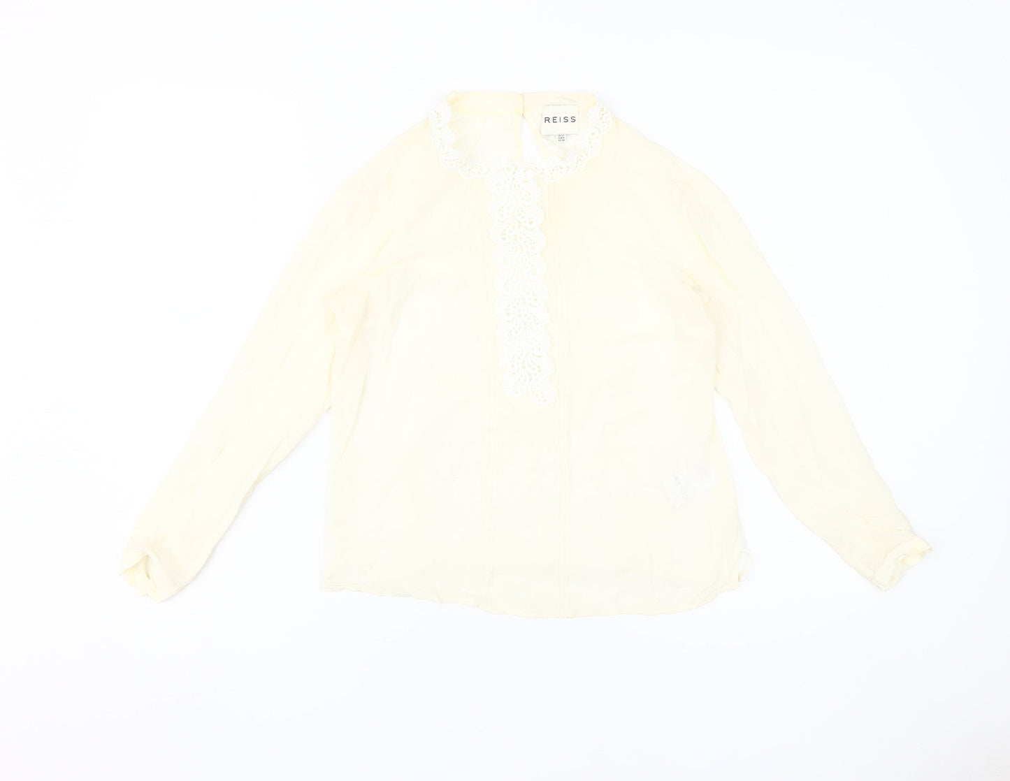 Reiss Women's Ivory Lace Accent Long Sleeve Blouse Size 10