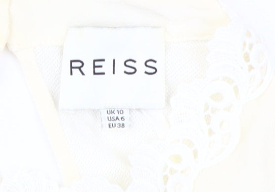 Reiss Women's Ivory Lace Accent Long Sleeve Blouse Size 10