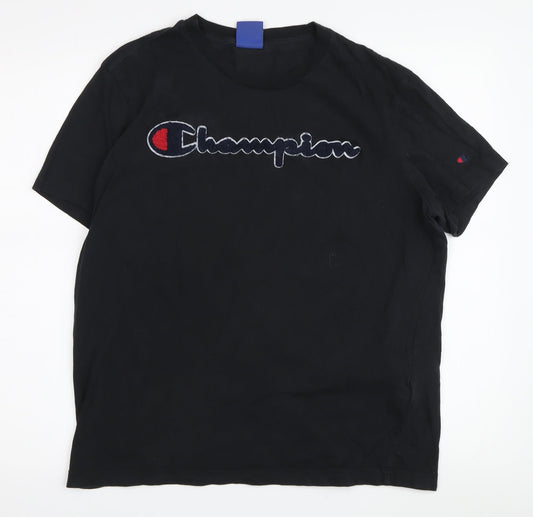 Champion Men's Black Logo T-Shirt Medium