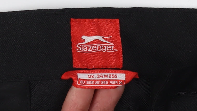 Slazenger Men's Black Trousers, Size M, Button Closure