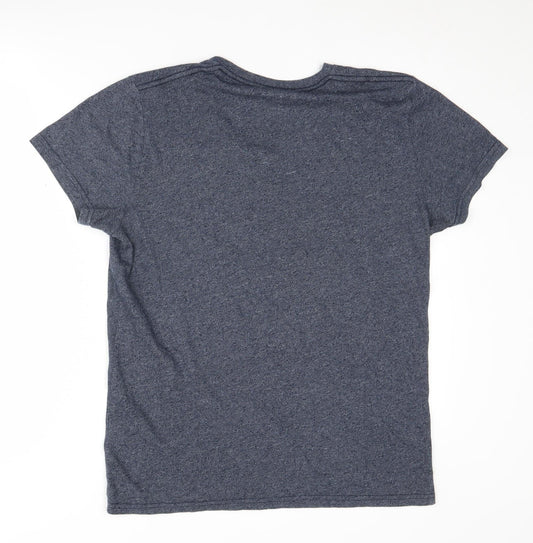 Hollister Men's Blue V-Neck T-Shirt - Size S, Logo Accent
