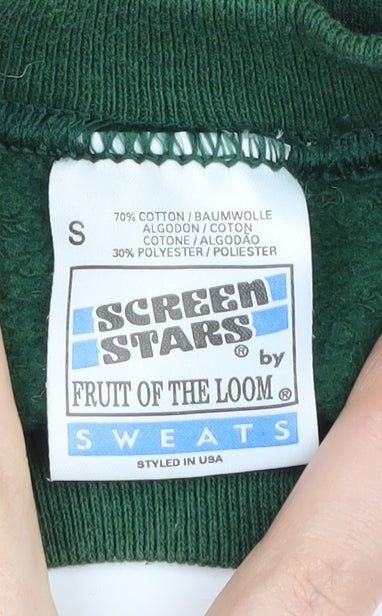 Close-up detail of Fruit of the Loom boys’ green chess sweatshirt, size S
