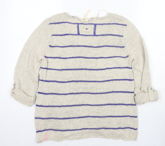 White Stuff Women's Beige Striped Pullover Jumper Size 12