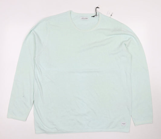 Jack & Jones Green Pullover Men Jumper 2XL, Cotton Knit