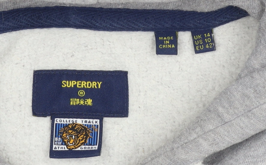 Superdry Women's Grey Pullover Hoodie, Size 14, Logo Accents